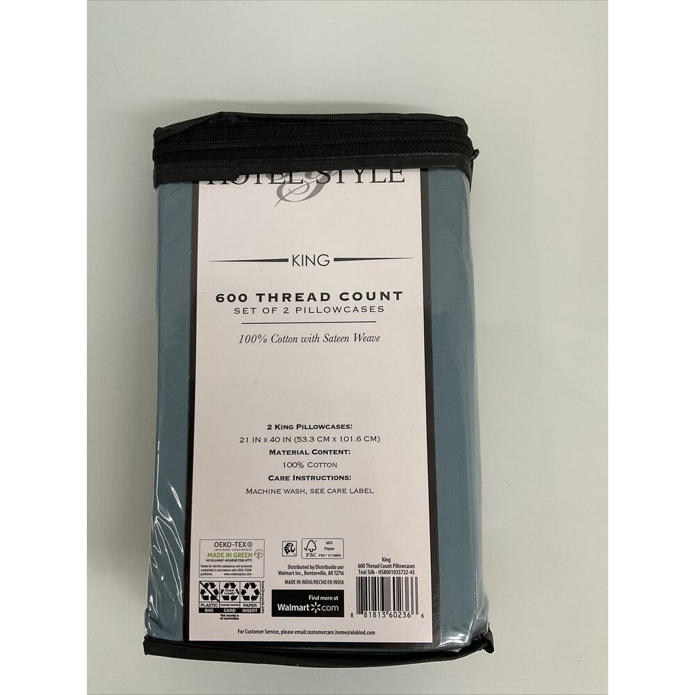 King Pillowcases Hotel Style 600 Thread Count Cotton Sateen Weave Teal Sateen - Picture 2 of 2